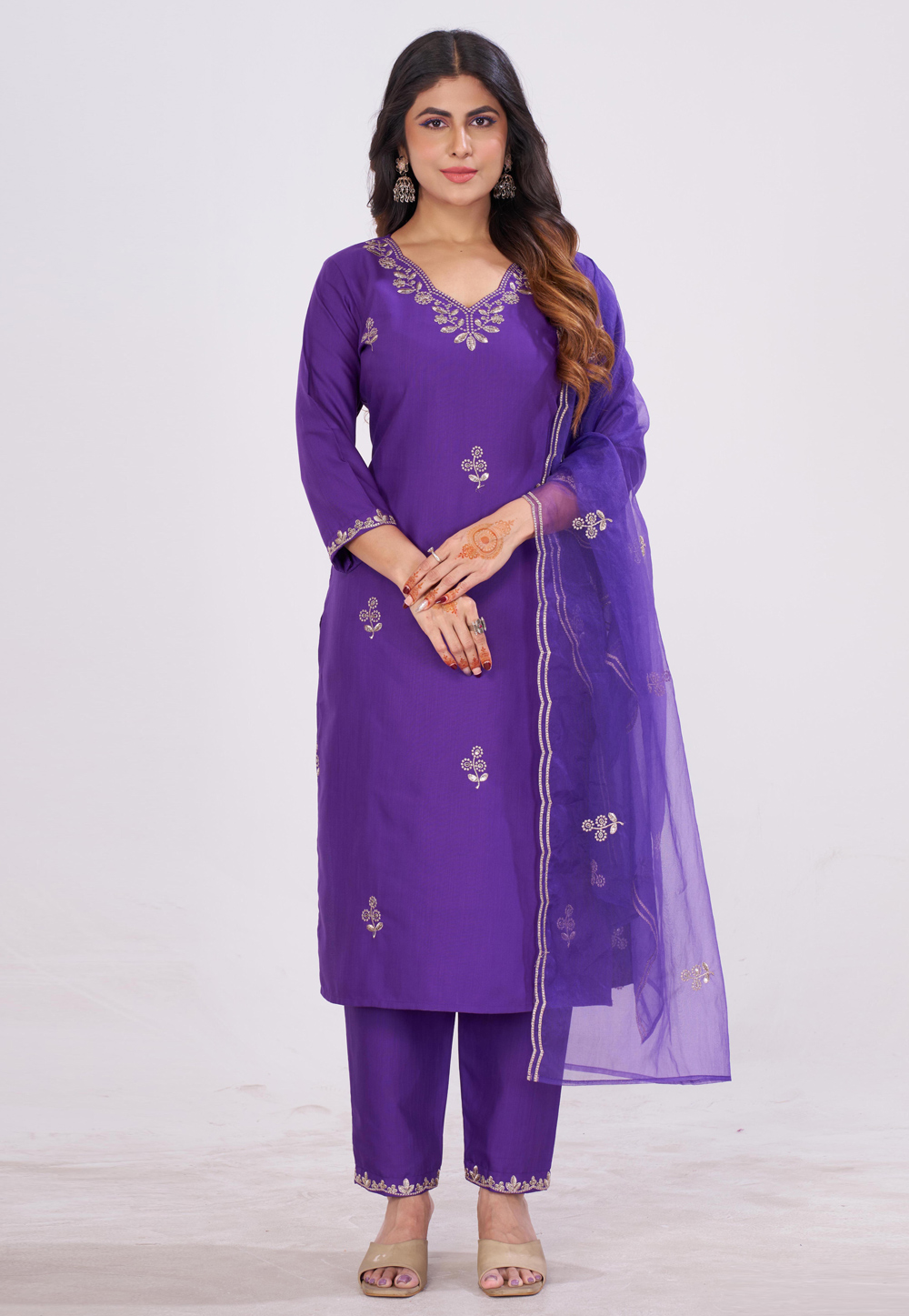 Purple Cotton Readymade Pakistani Suit 328009