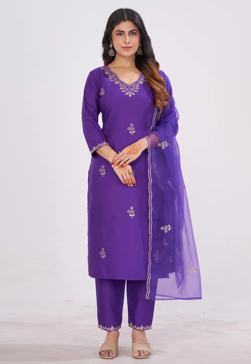Purple Cotton Readymade Pakistani Suit 328009