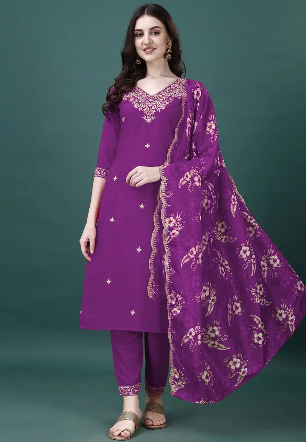 Purple Cotton Readymade Pakistani Suit 315660