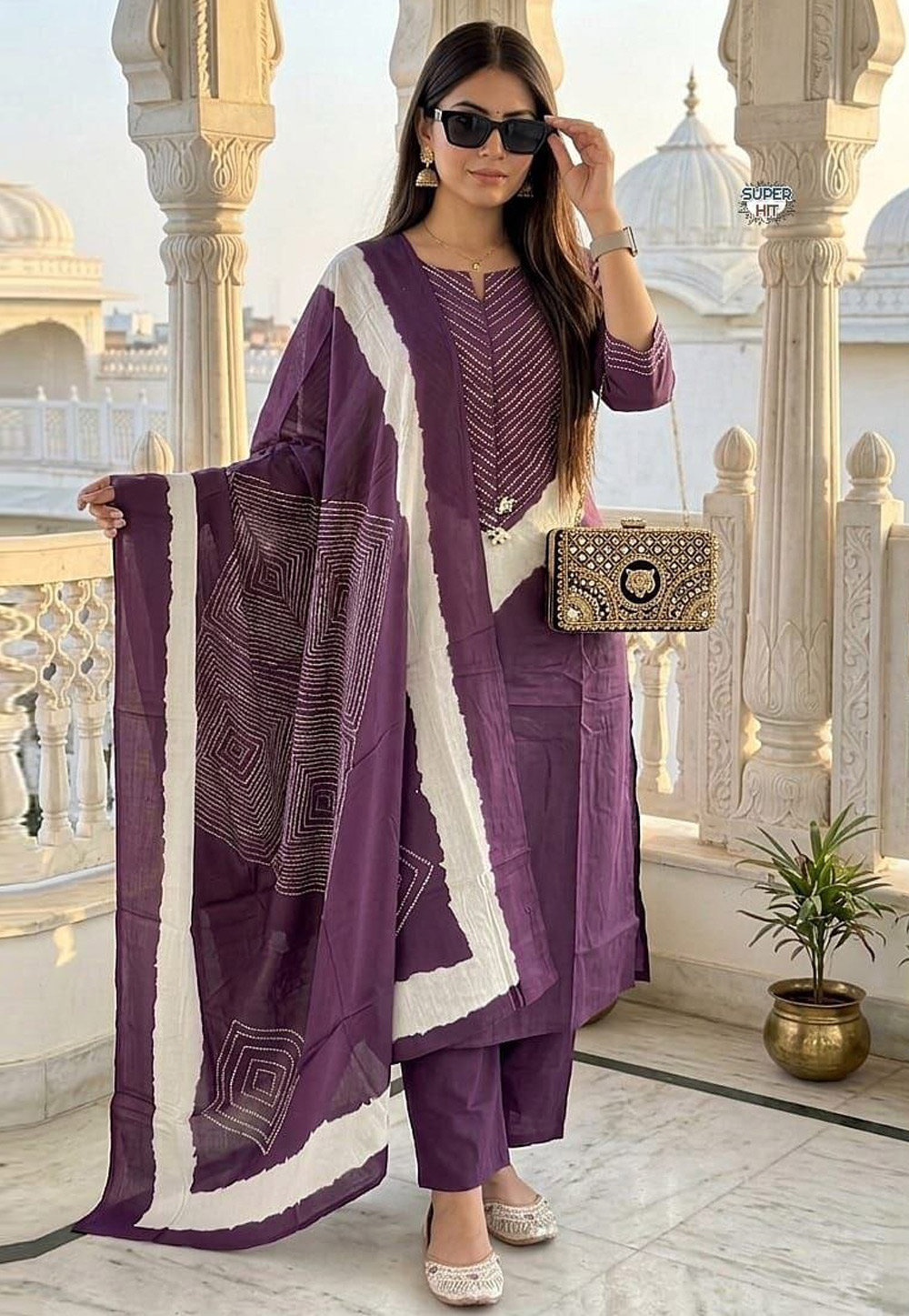Purple Cotton Readymade Pakistani Suit 327030