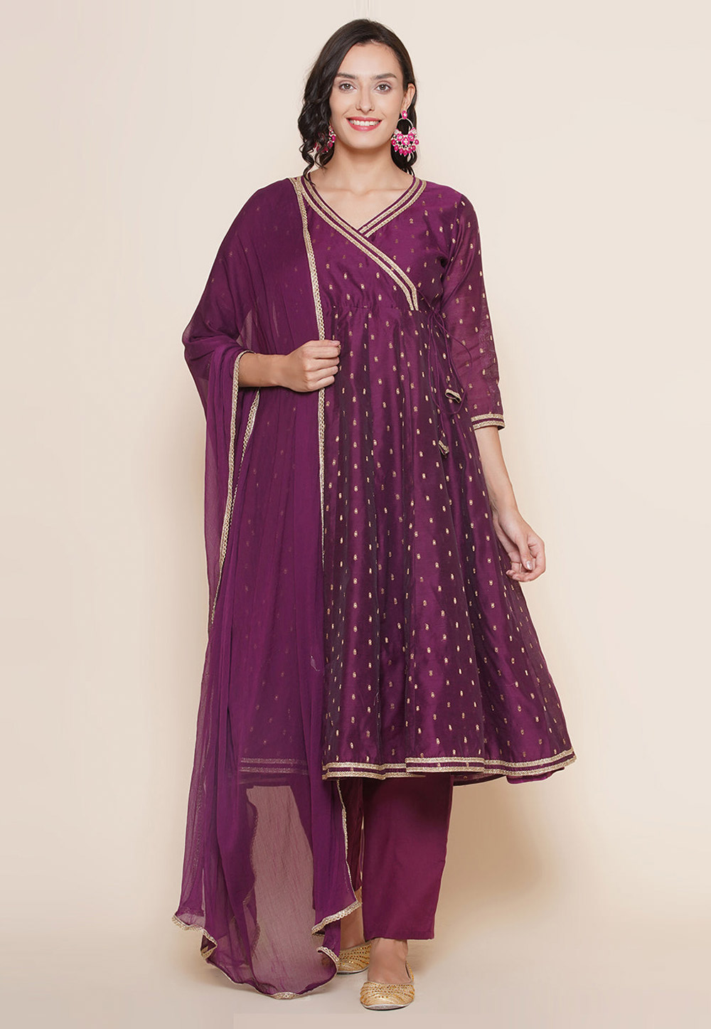 Purple Cotton Readymade Pant Style Suit 281437