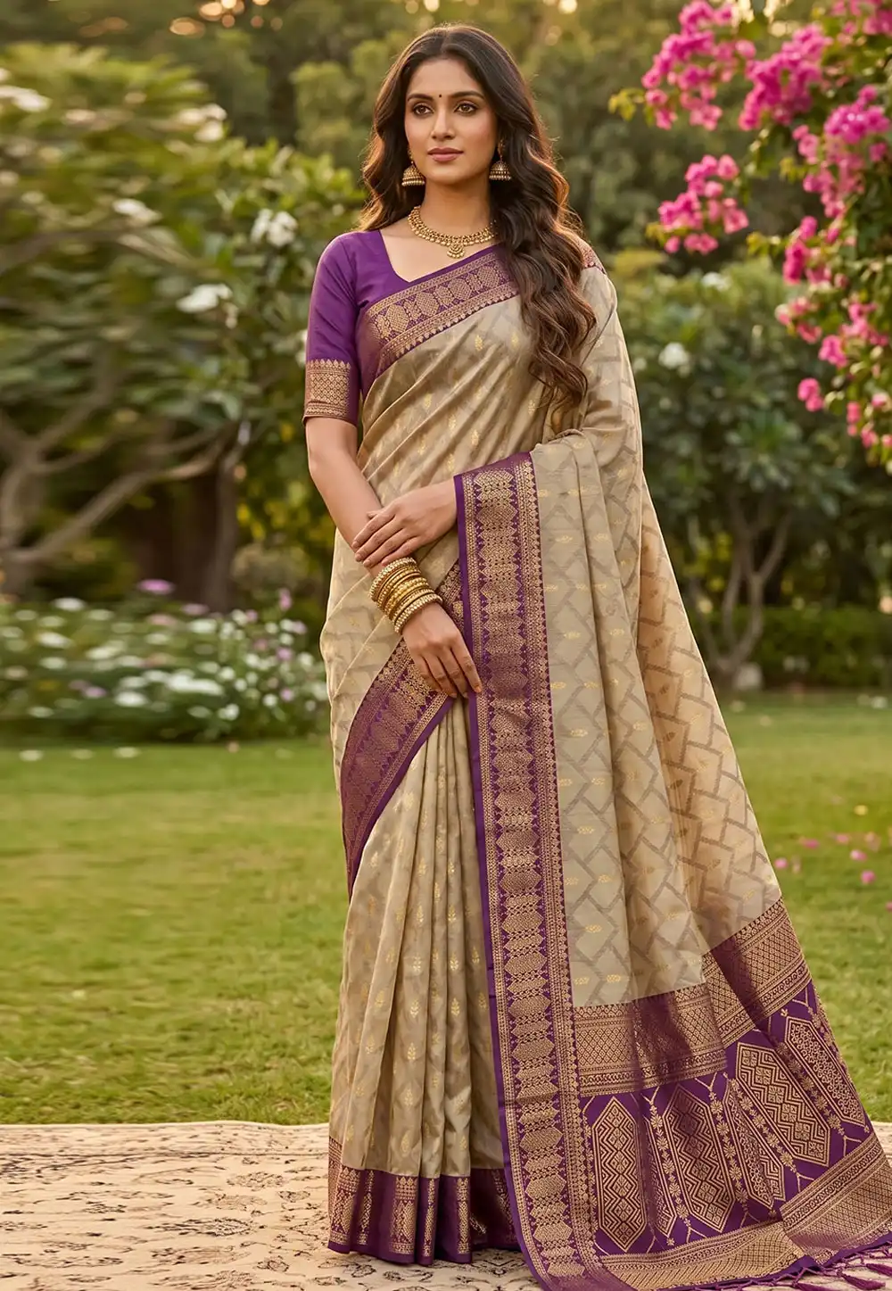 Purple Cotton Saree With Blouse 329514