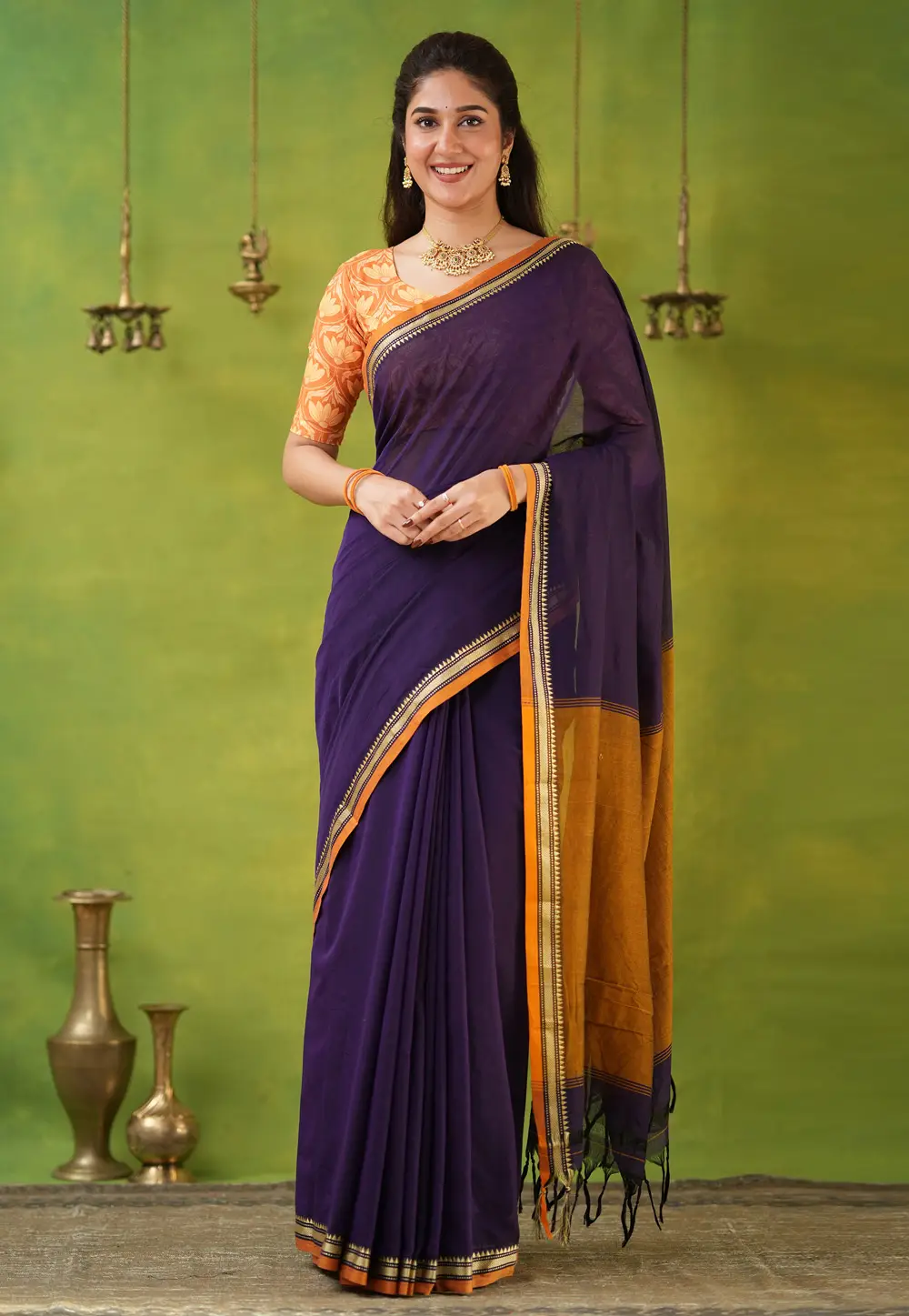 Purple Cotton Saree With Blouse 332758