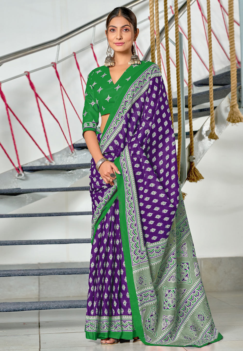 Purple Cotton Saree With Blouse 312179