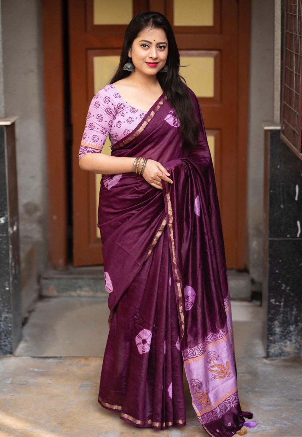 Purple Cotton Saree With Blouse 285901