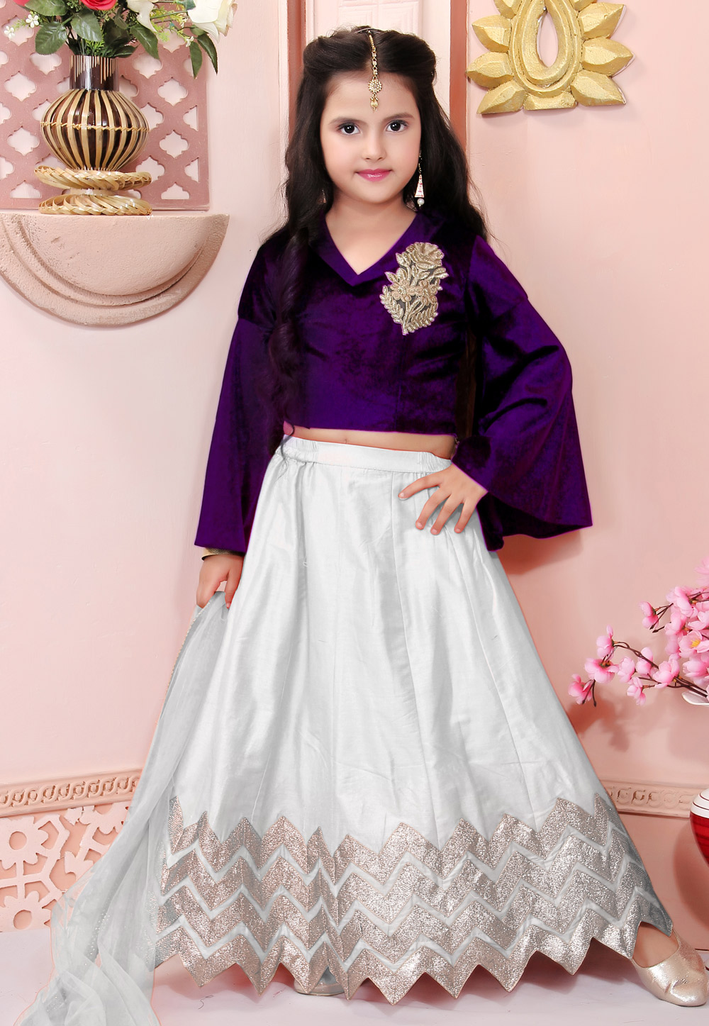 Purple Cotton Silk Kids Lehenga Choli 312260
