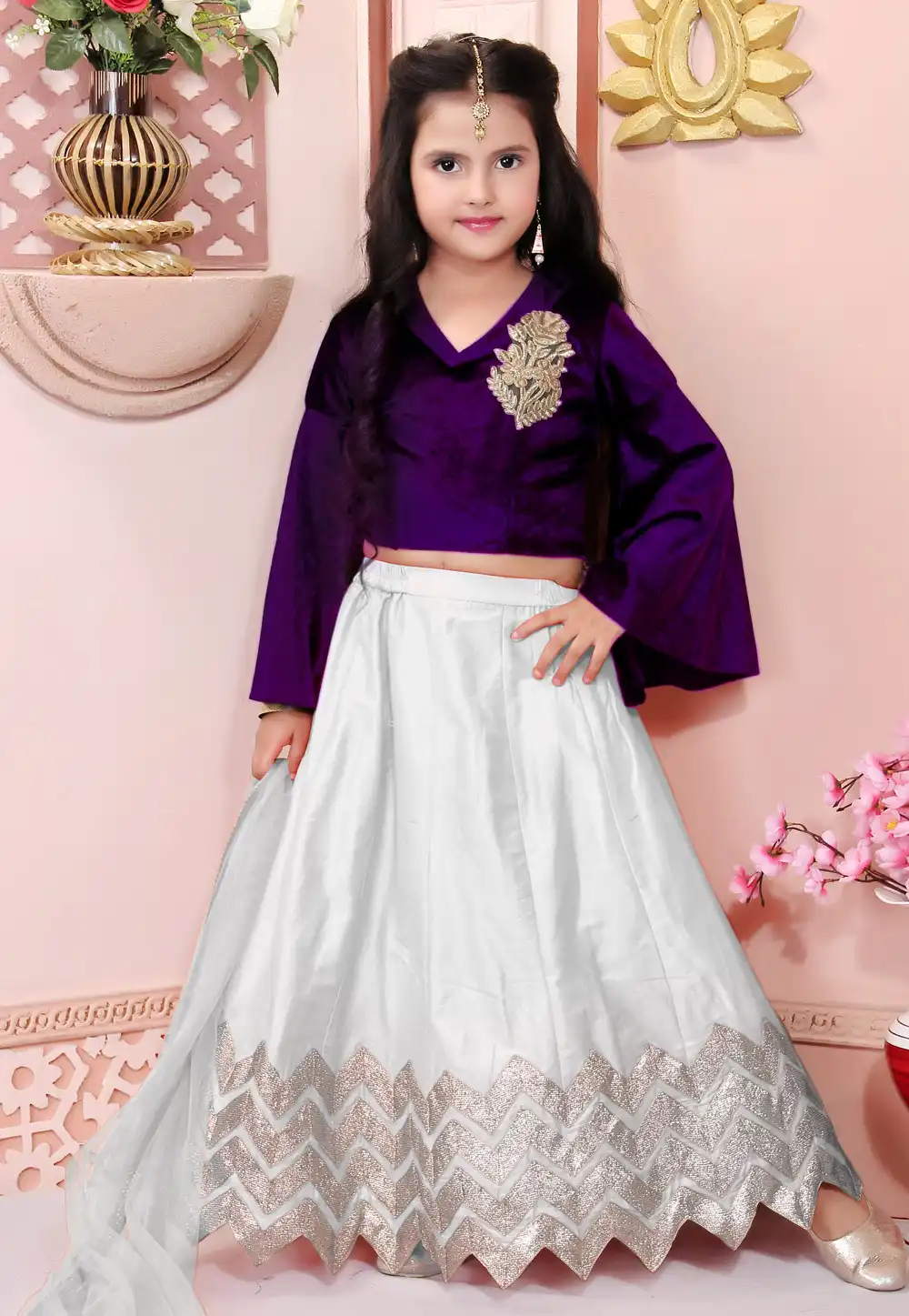 Purple Cotton Silk Kids Lehenga Choli 312260
