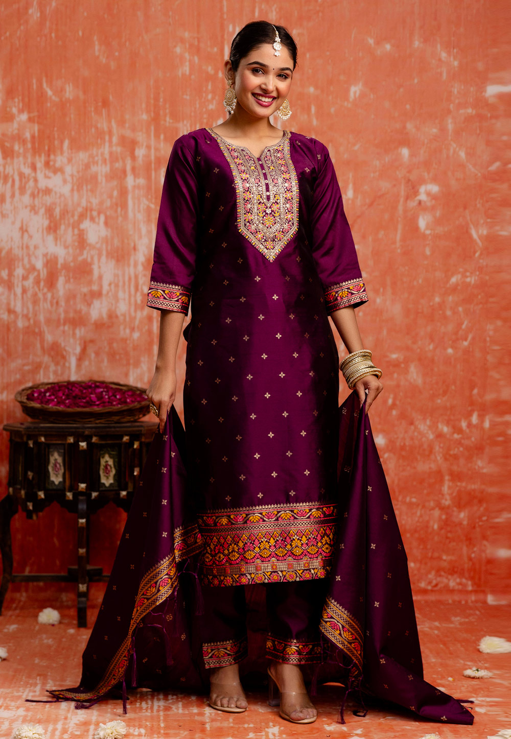Purple Cotton Silk Readymade Pakistani Suit 311349