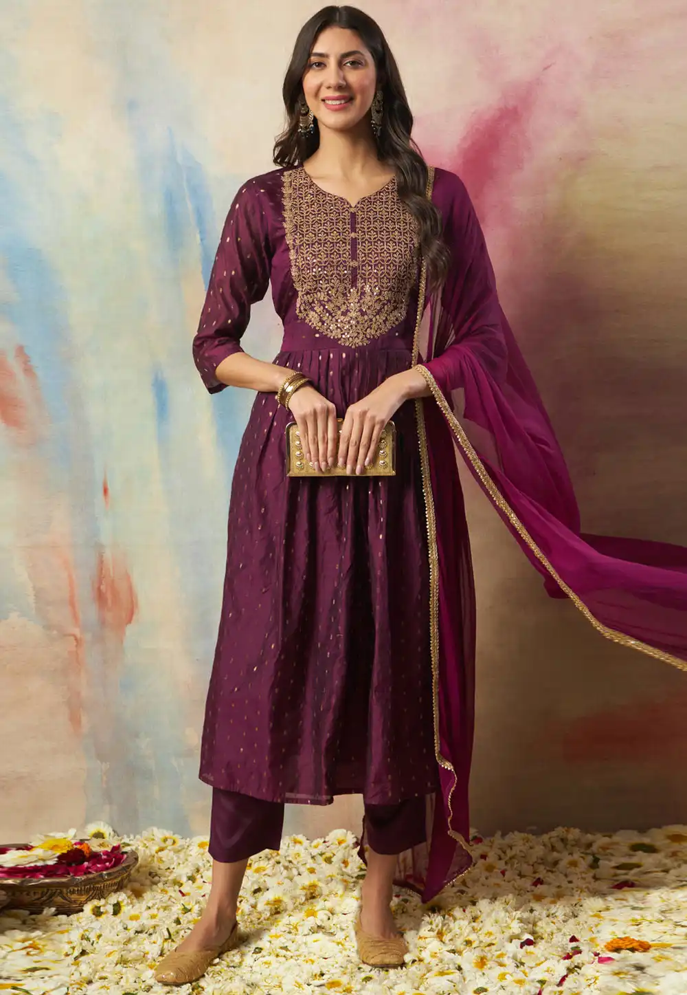 Purple Cotton Silk Readymade Pant Style Suit 324934