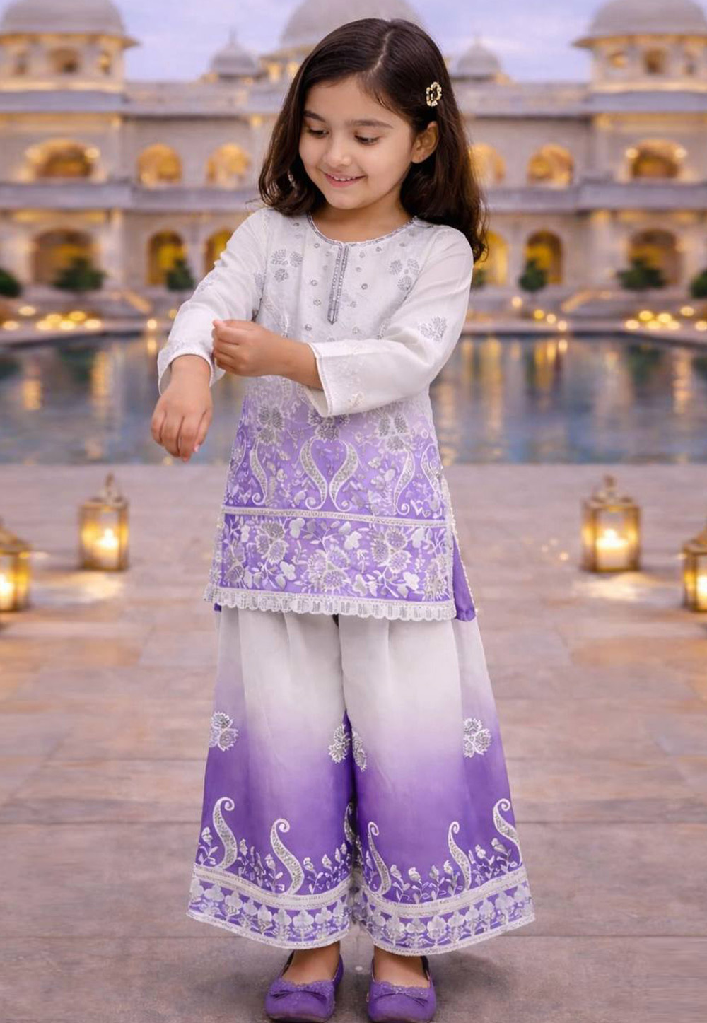 Purple Crepe Kids Palazzo Suit 329646