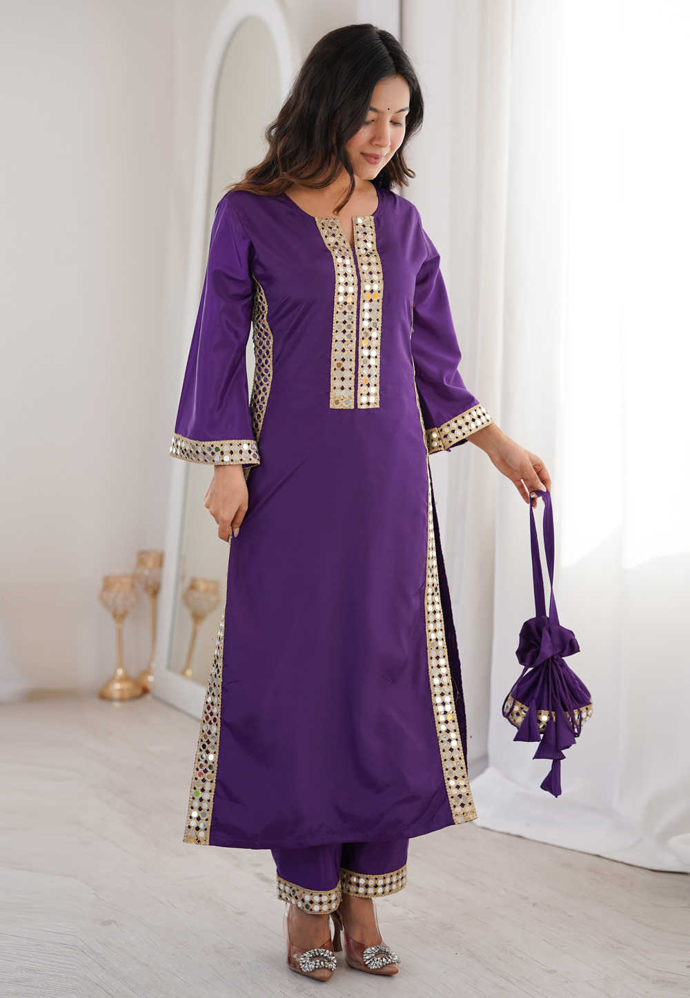 Purple Crepe Kurta Set With Pant 326554