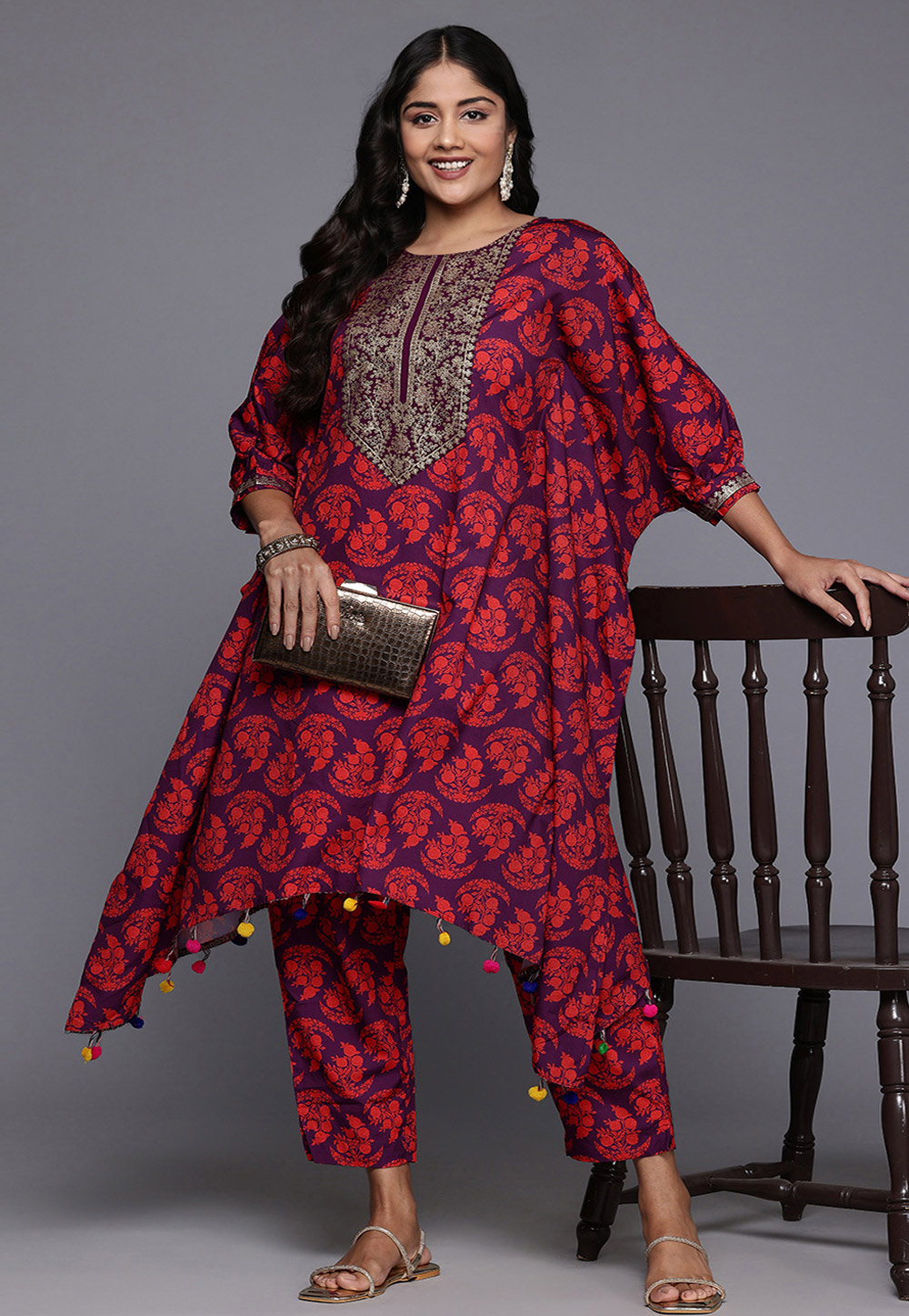 Purple Crepe Readymade Kaftan 308890