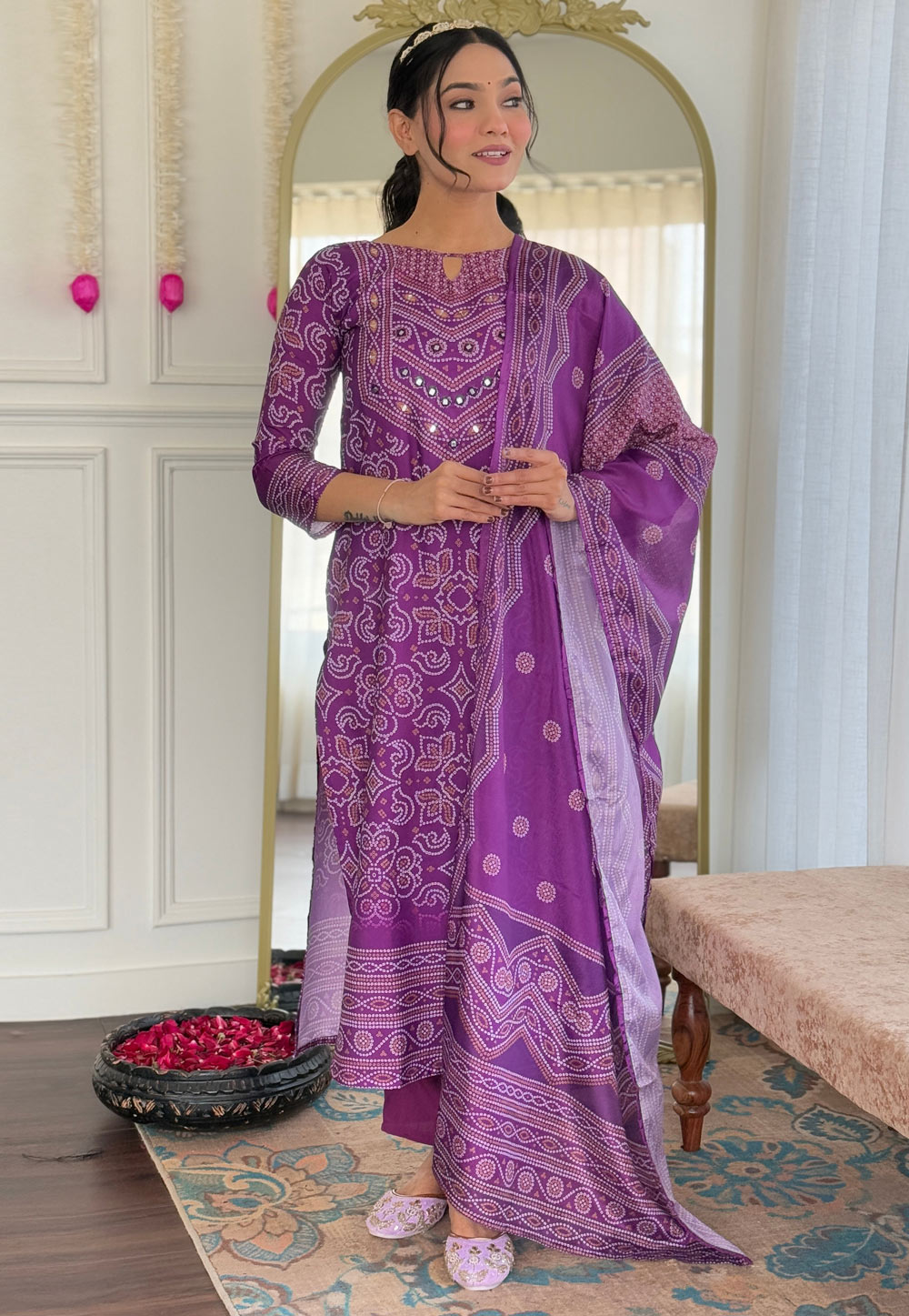 Purple Crepe Readymade Pakistani Suit 308109