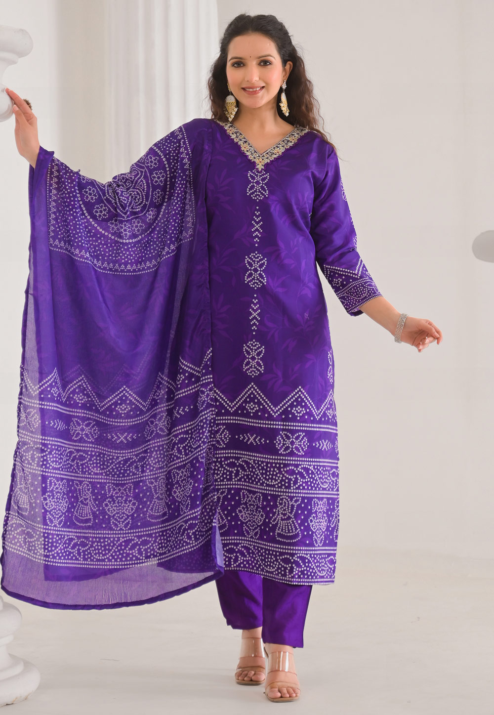 Purple Crepe Readymade Pakistani Suit 308041