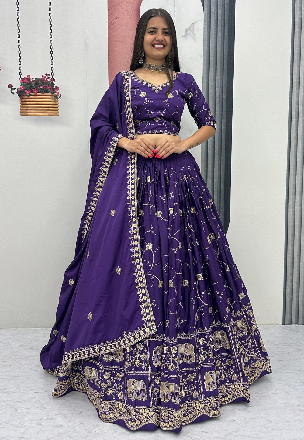 Purple Crepe Silk Circular Lehenga Choli 325980