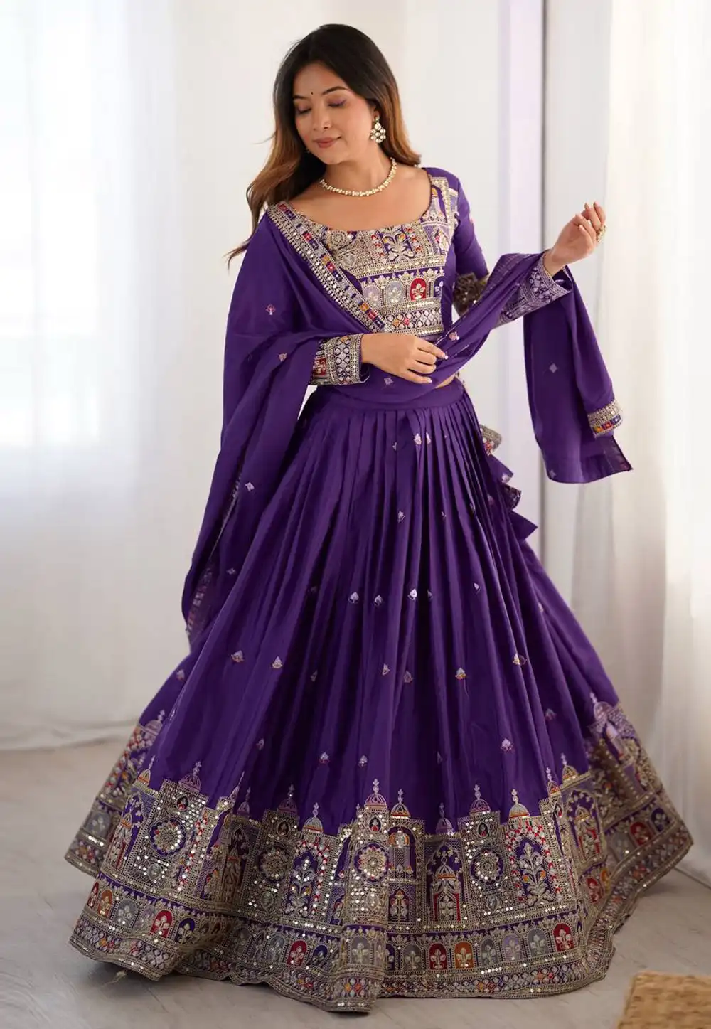 Purple Crepe Silk Circular Lehenga Choli 329209