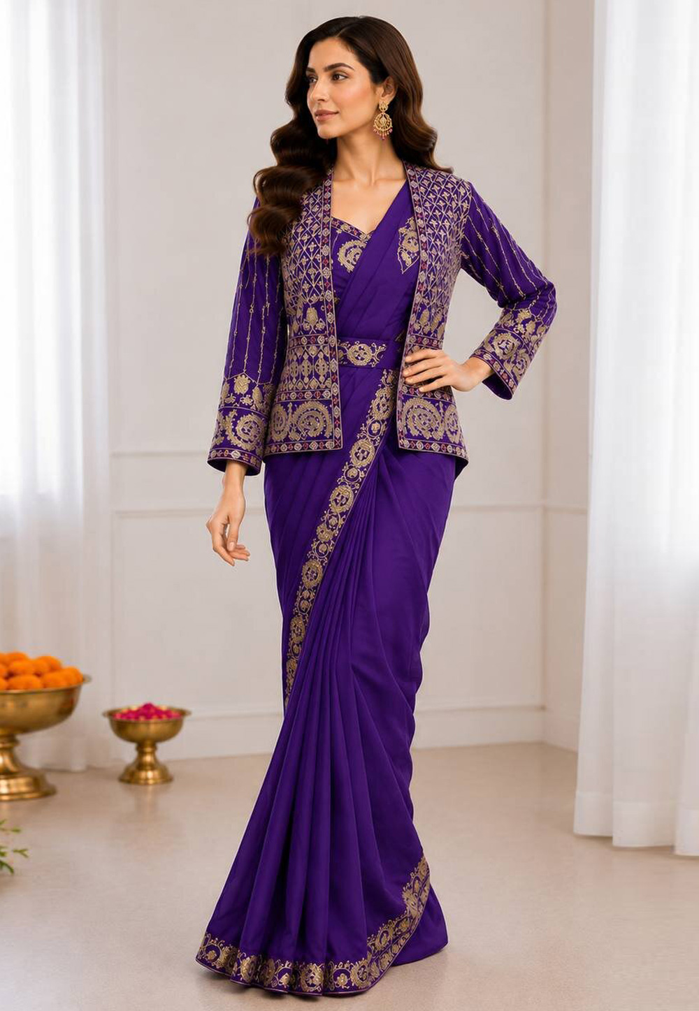 Purple Crepe Silk Designer Saree 329835