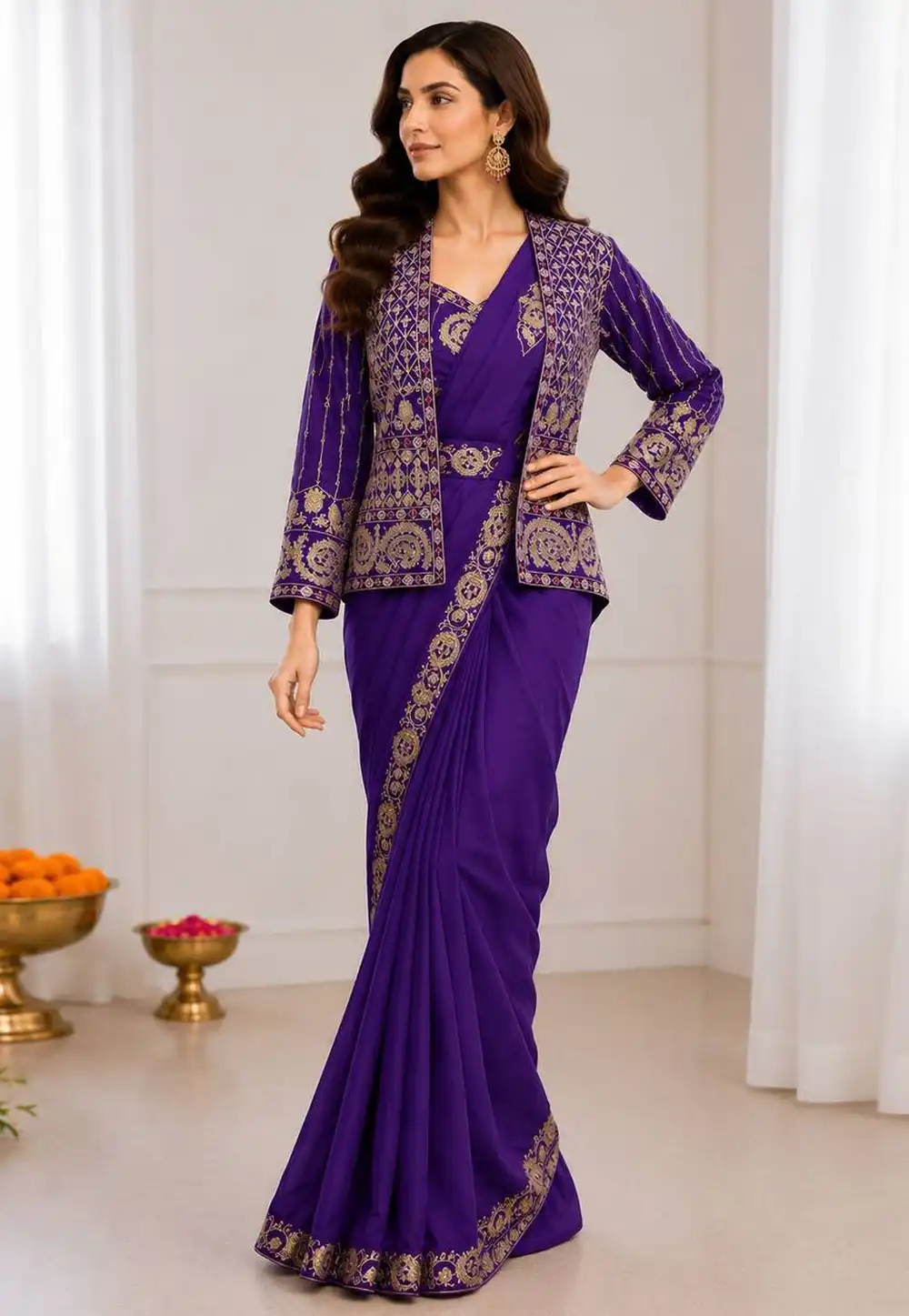 Purple Crepe Silk Designer Saree 329835