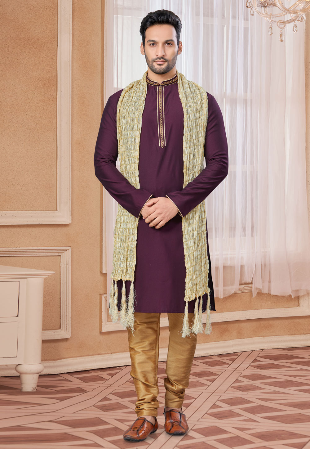 Purple Crepe Silk Kurta Pajama 307663