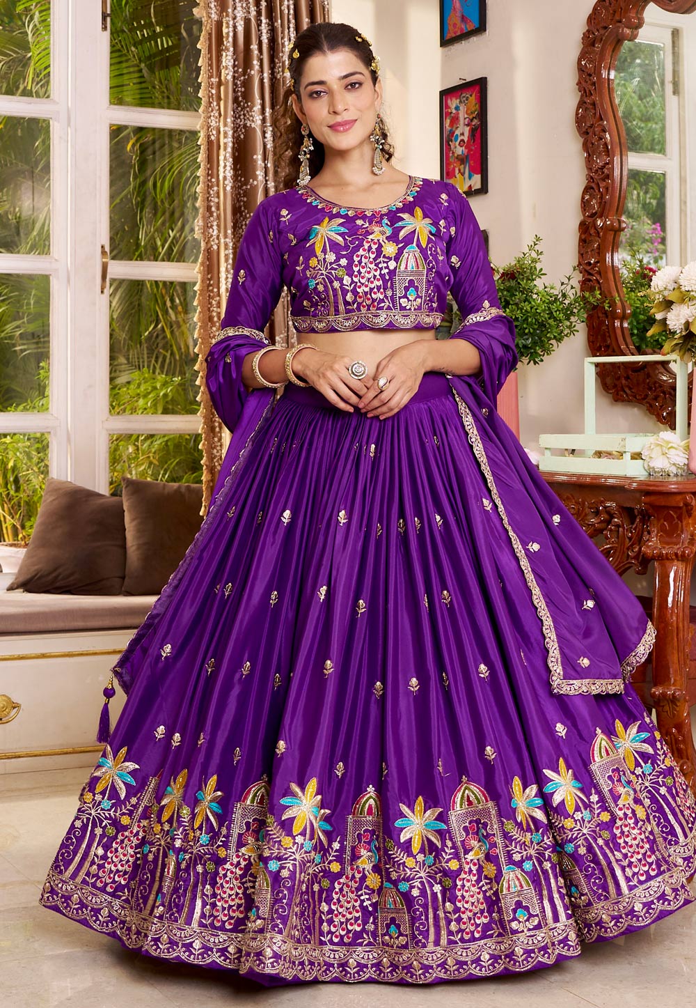 Purple Crepe Silk Lehenga Choli 329000