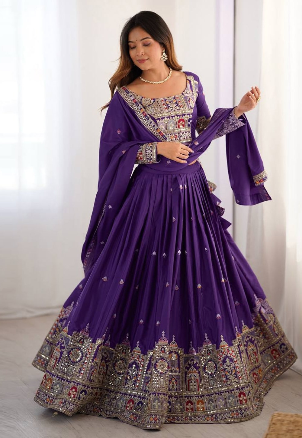 Purple Crepe Silk Navratri Chaniya Choli 310701
