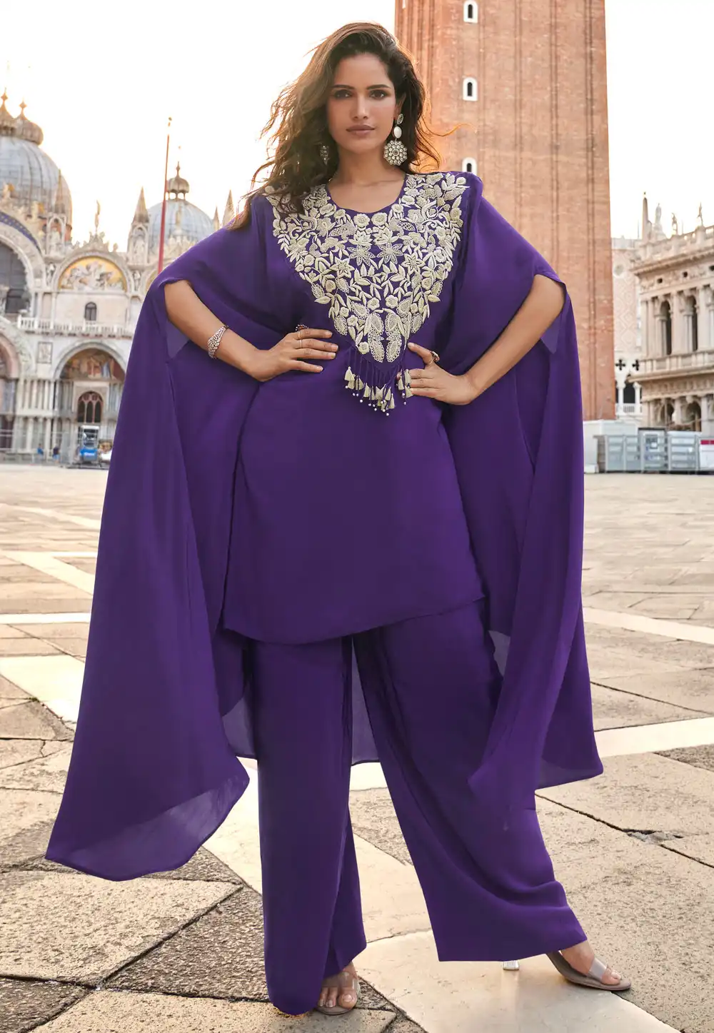 Purple Crepe Silk Palazzo Suit 325916