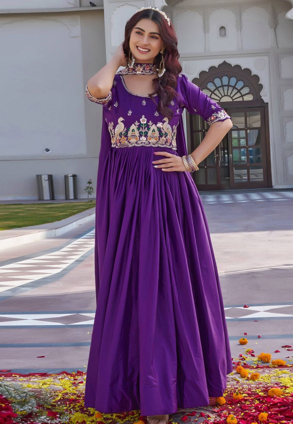 Purple Crepe Silk Readymade Long Anarkali Suit 322821