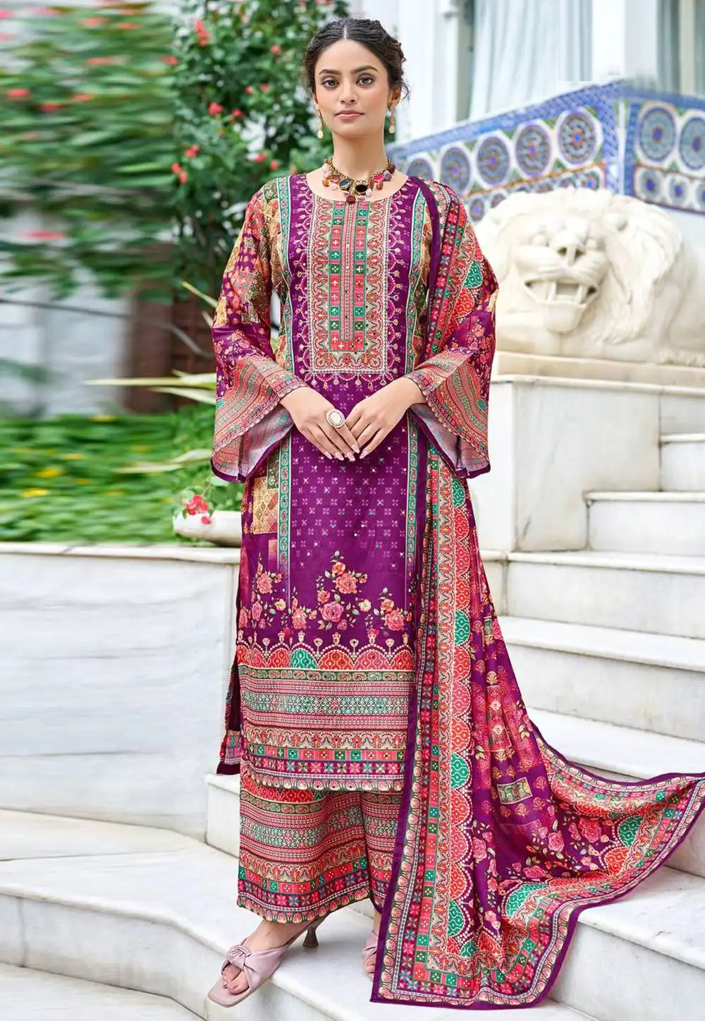 Purple Crepe Silk Readymade Pakistani Suit 327954