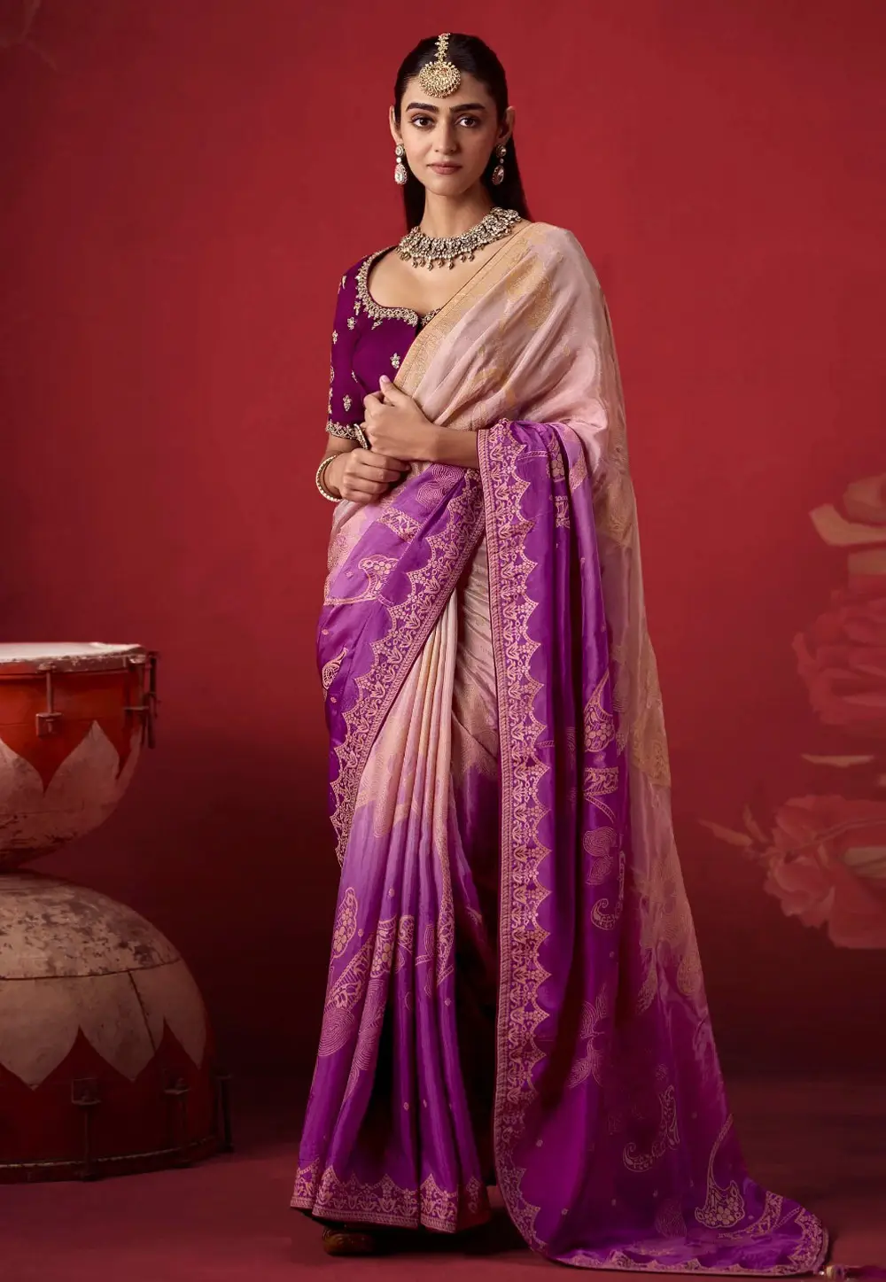 Purple Crepe Silk Saree With Blouse 336018