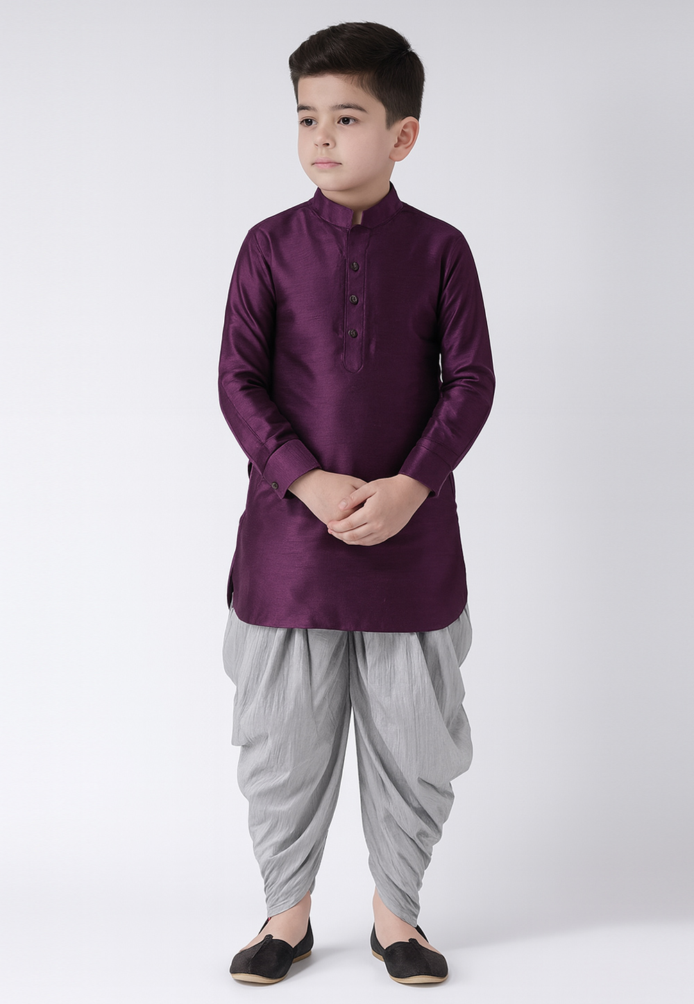 Purple Dupion Silk Kids Dhoti Kurta 320848