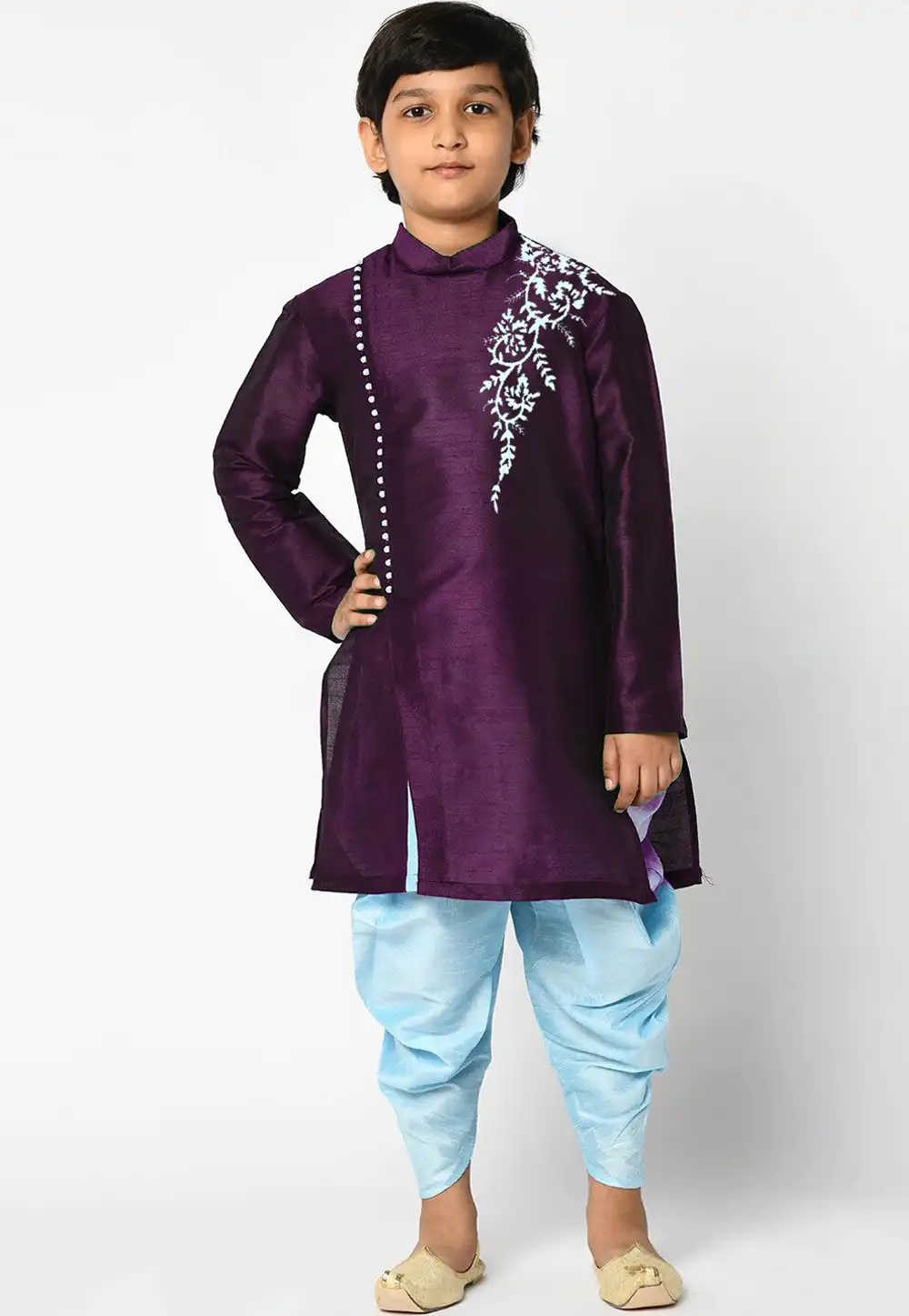 Purple Dupion Silk Kids Dhoti Kurta 316872