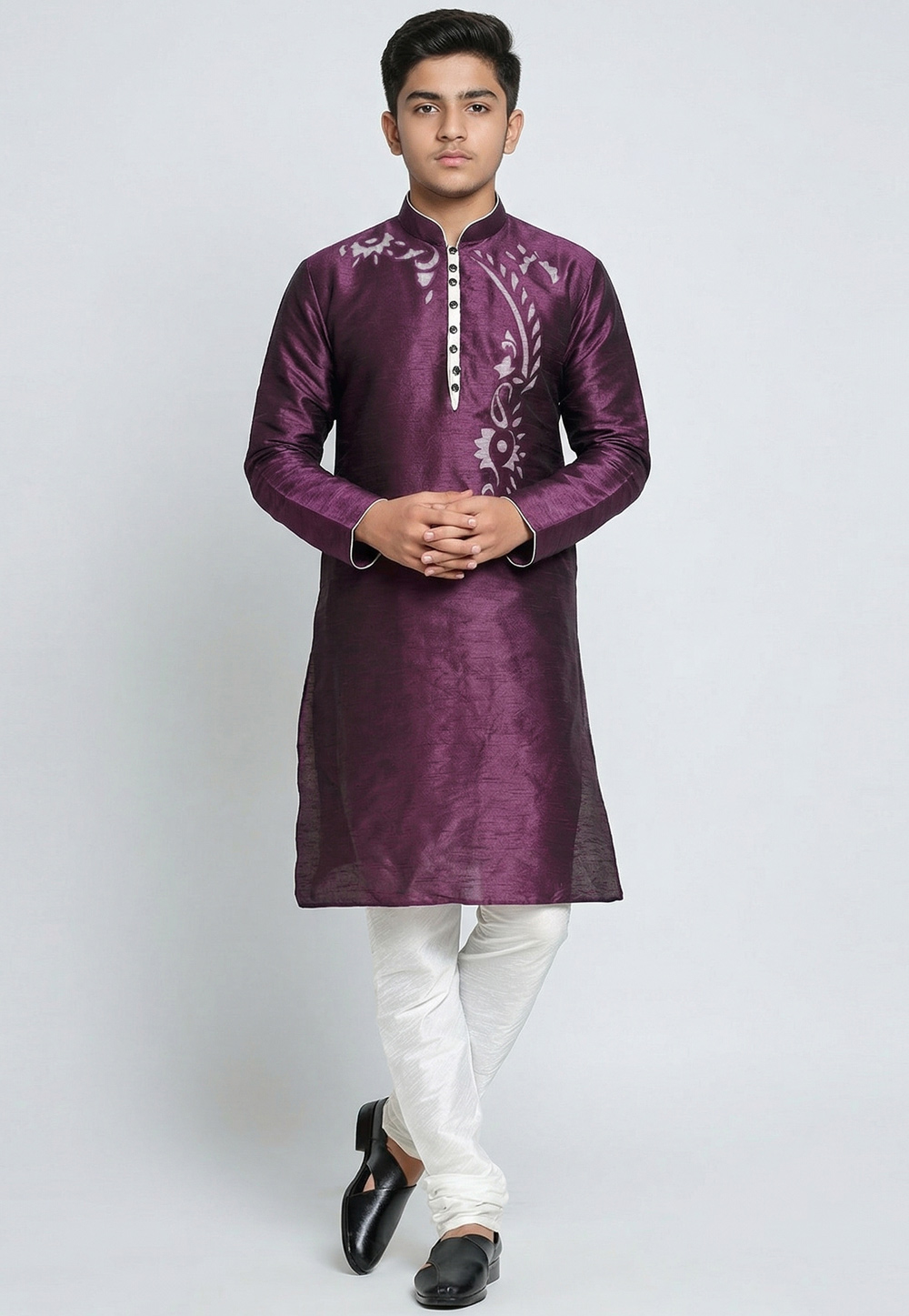 Purple Dupion Silk Kids Kurta Pajama 329324