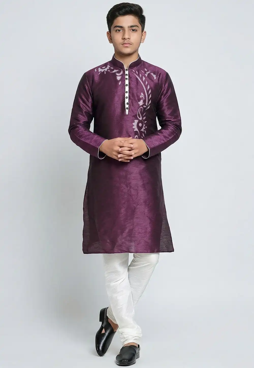 Purple Dupion Silk Kids Kurta Pajama 329324