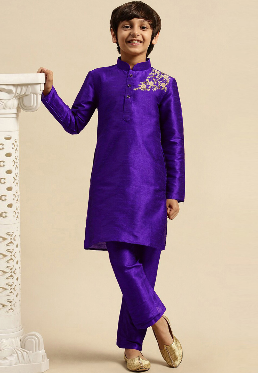 Purple Dupion Silk Kids Kurta Pajama 316891