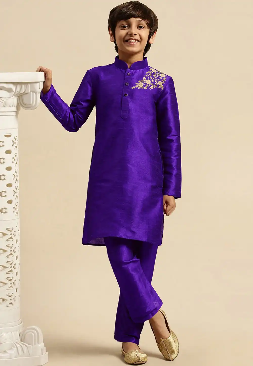 Purple Dupion Silk Kids Kurta Pajama 316891