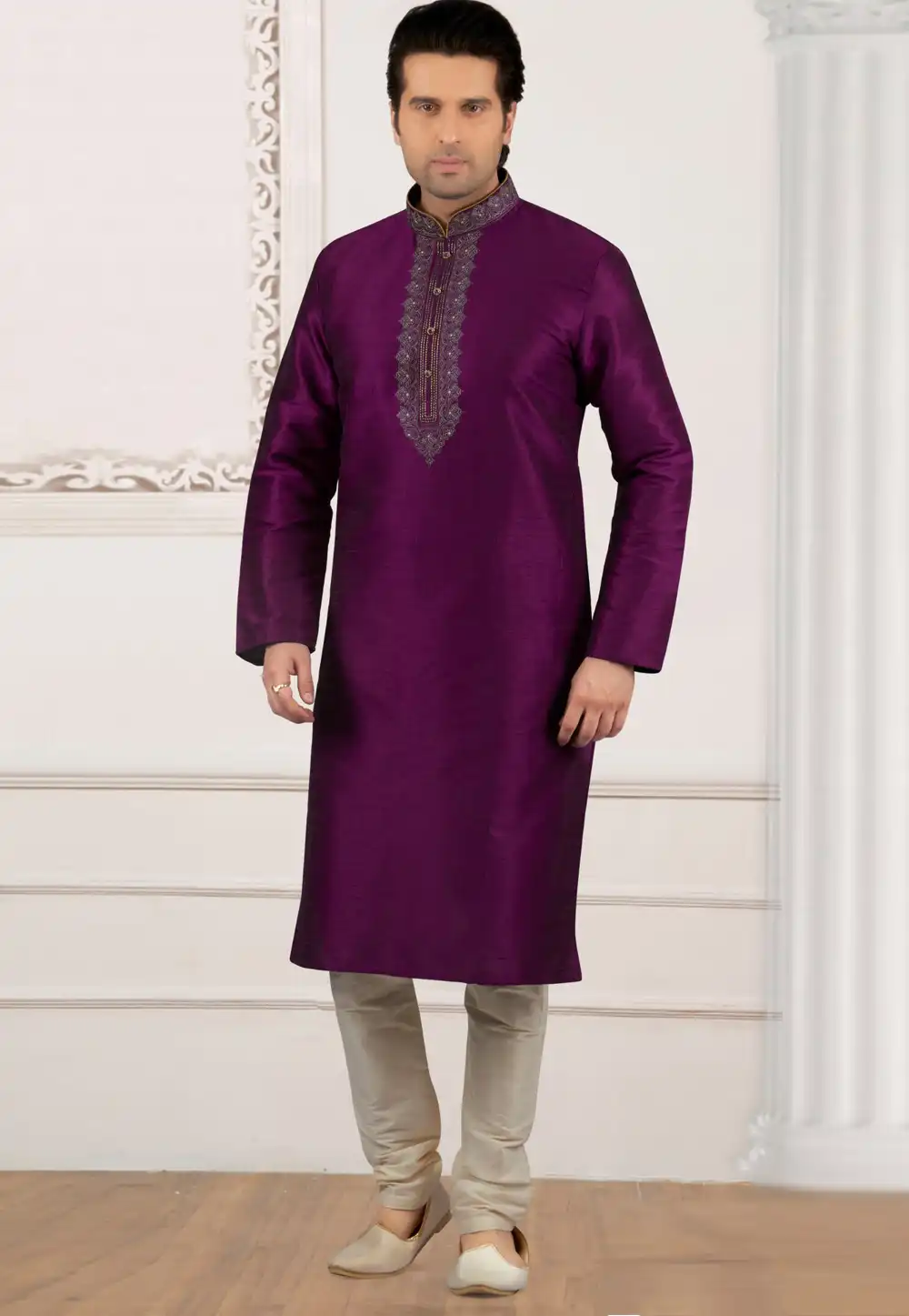 Purple Dupion Silk Kurta Pajama 309771