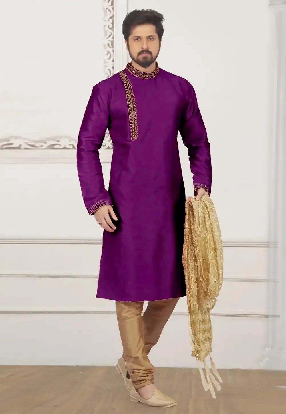 Purple Dupion Silk Kurta Pajama 309973