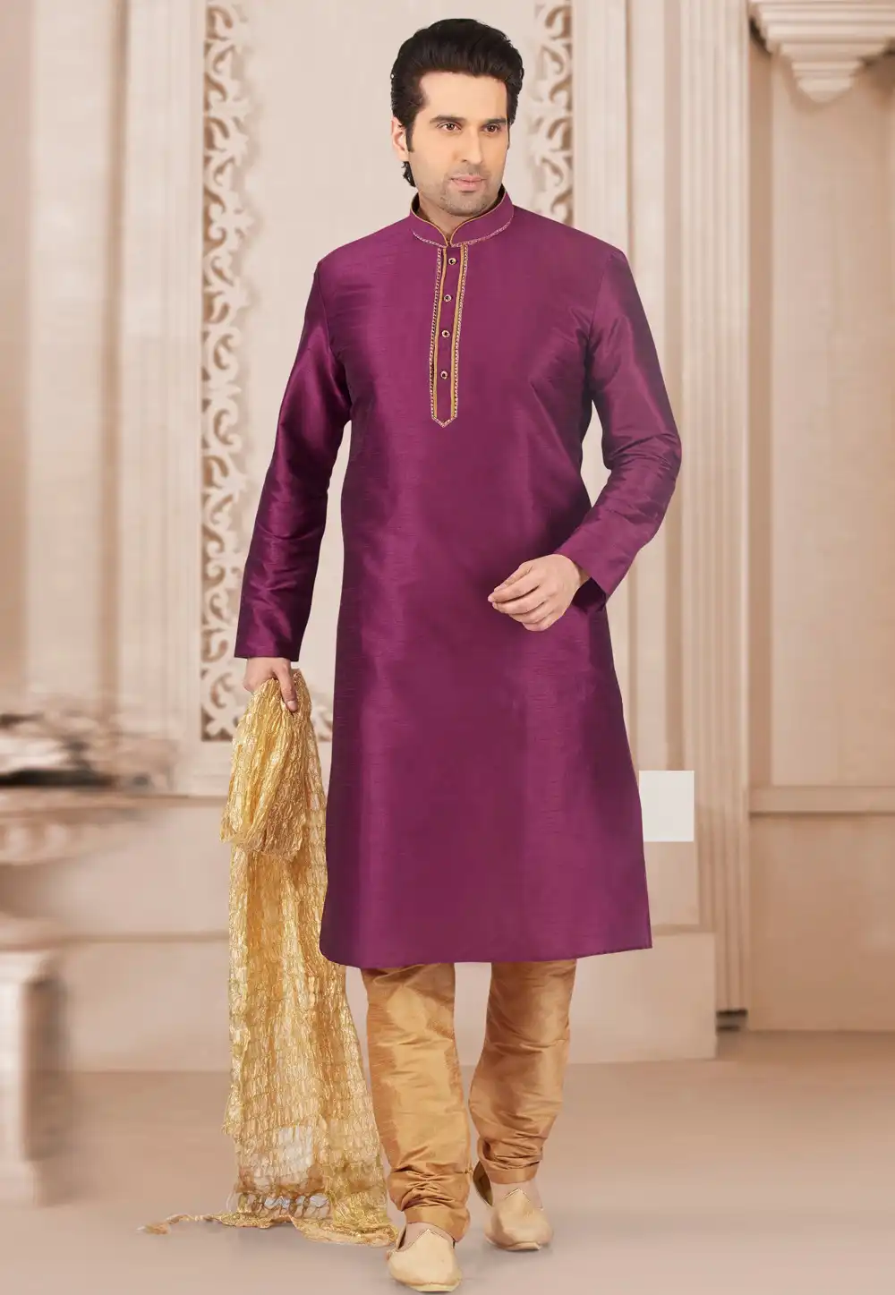 Purple Dupion Silk Kurta Pajama 311302