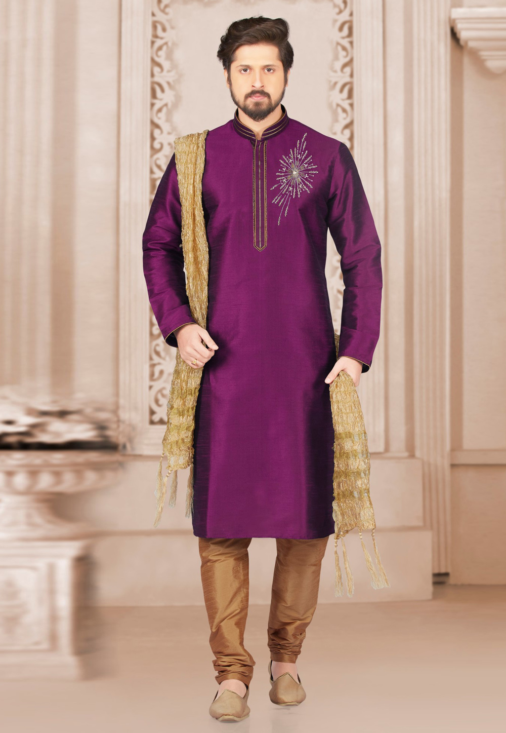 Purple Dupion Silk Kurta Pajama 311874
