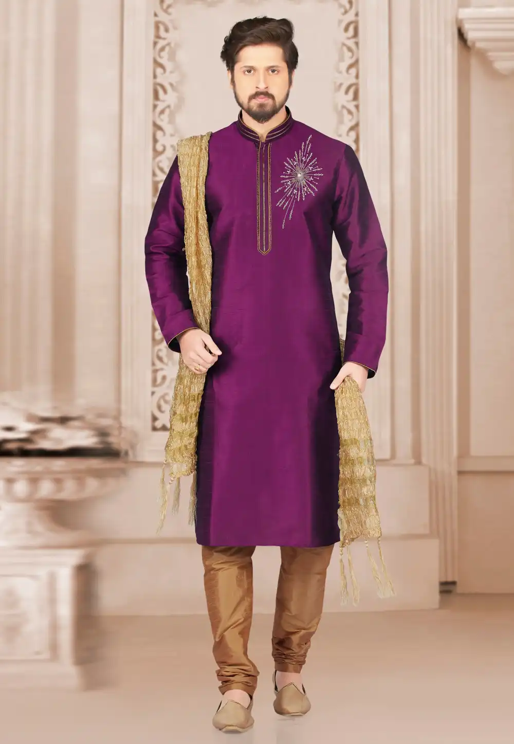 Purple Dupion Silk Kurta Pajama 311874