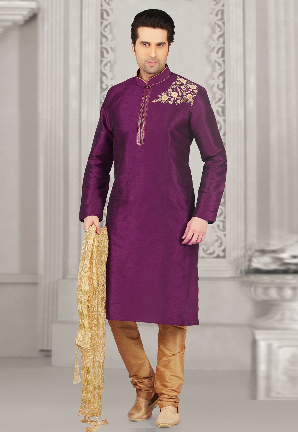 Purple Dupion Silk Kurta Pajama 311884