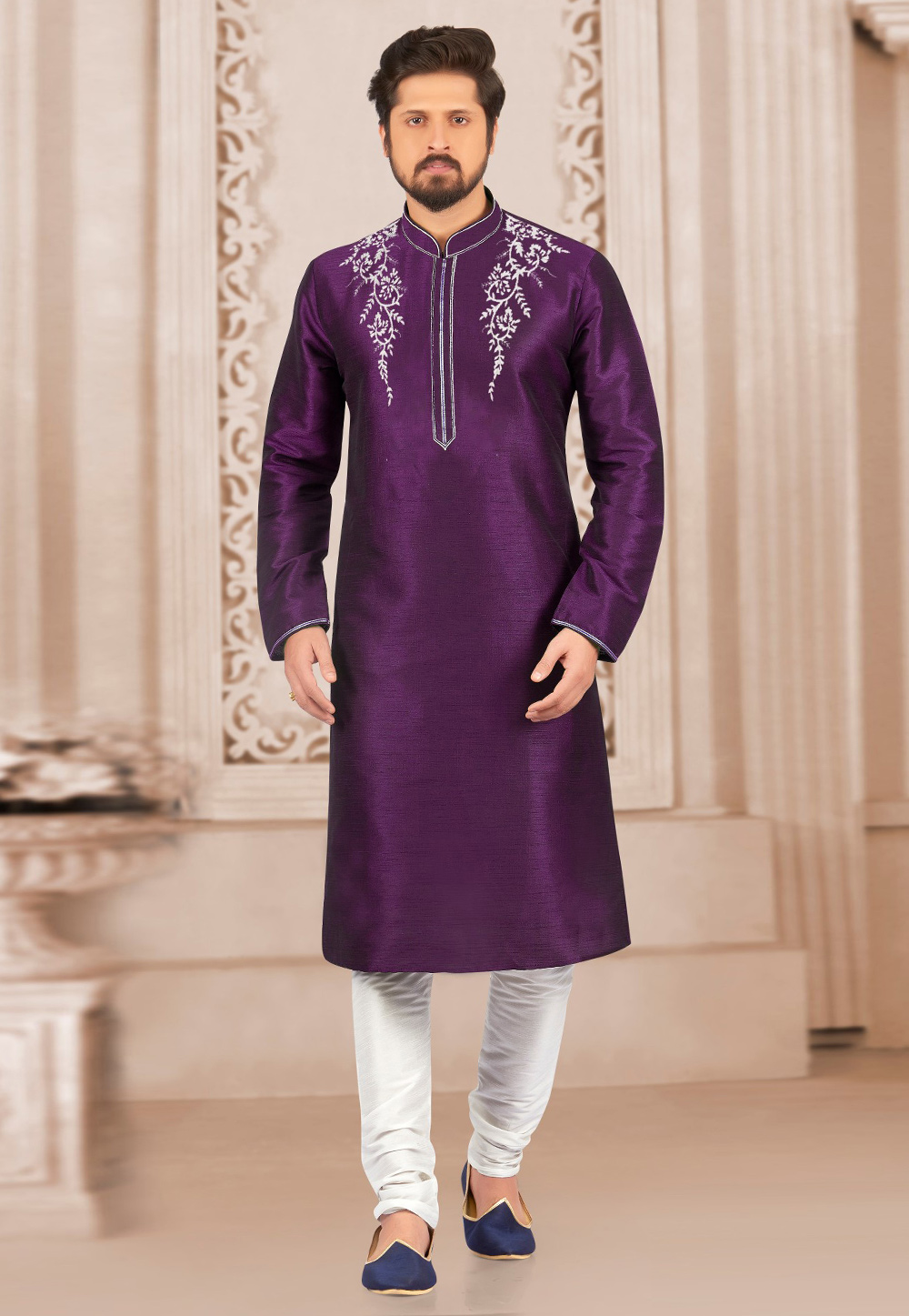Purple Dupion Silk Kurta Pajama 311892