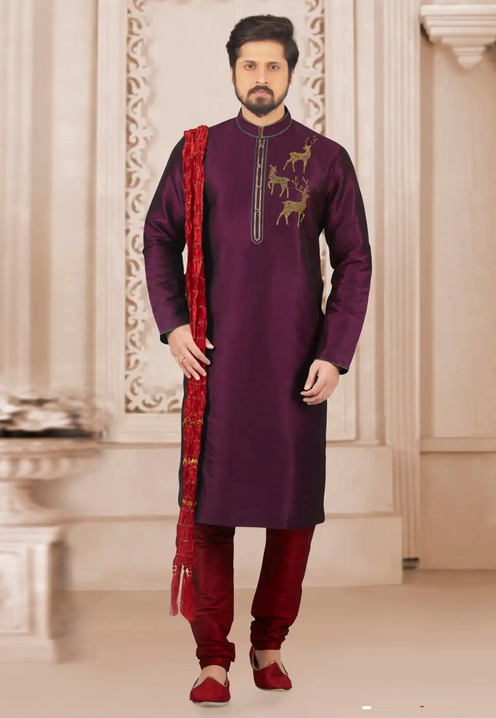 Purple Dupion Silk Kurta Pajama 312932