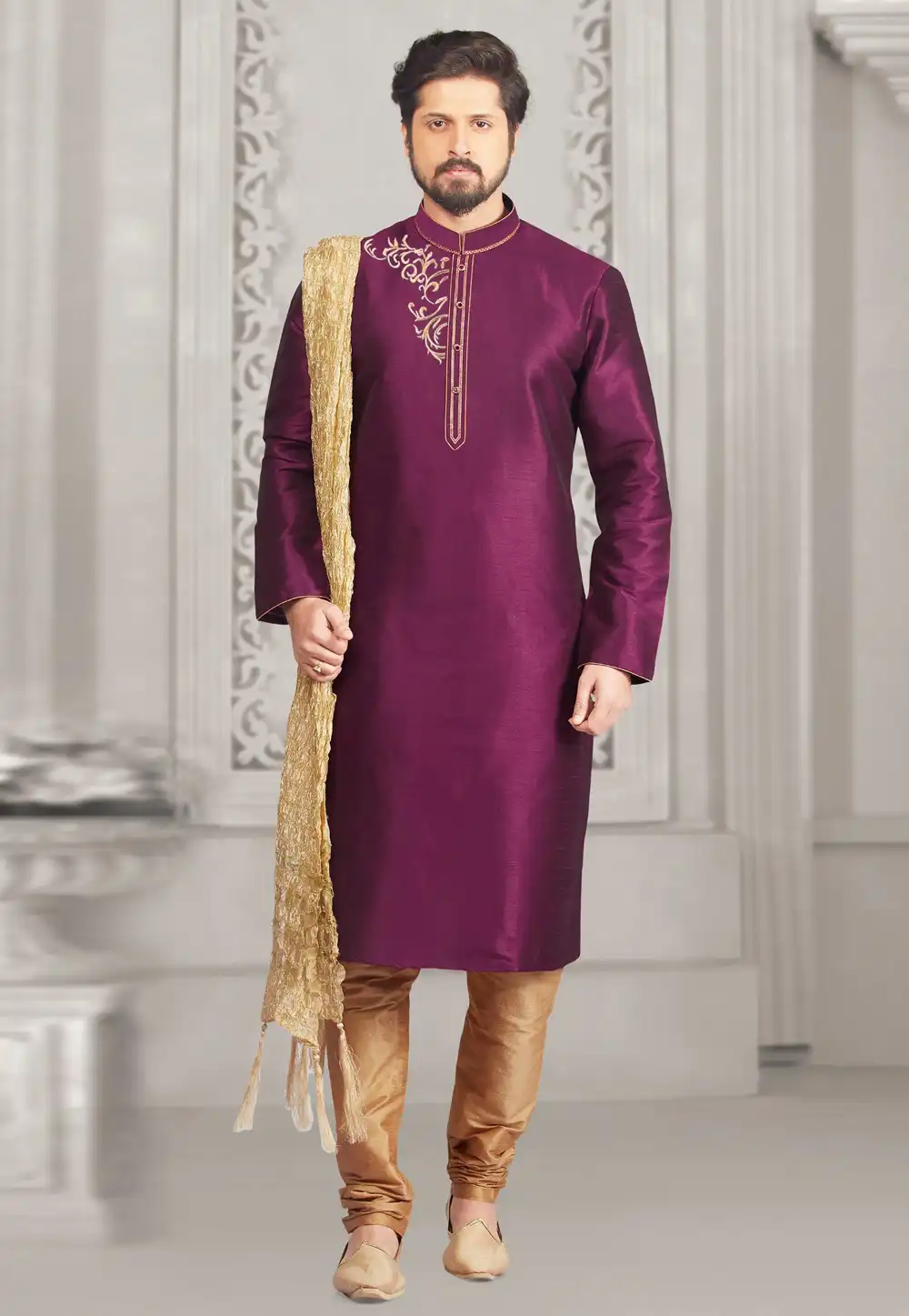 Purple Dupion Silk Kurta Pajama 312936