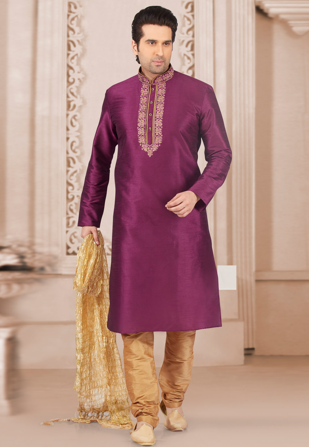 Purple Dupion Silk Kurta Pajama 279671