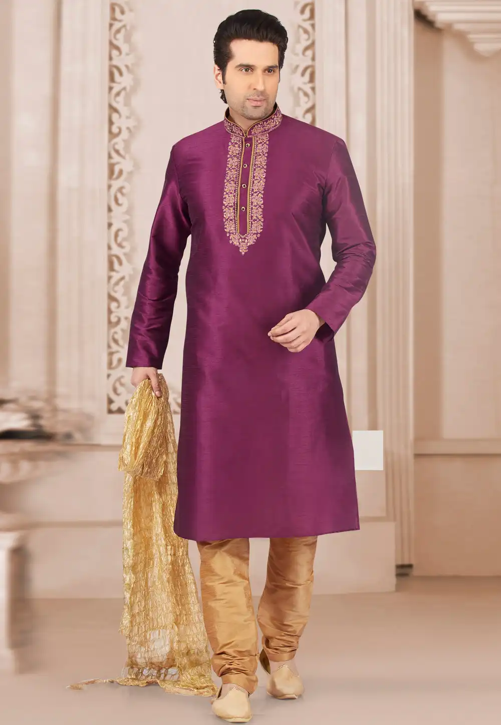 Purple Dupion Silk Kurta Pajama 279671