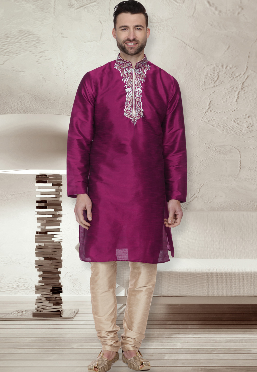 Purple Dupion Silk Kurta Pajama 279437