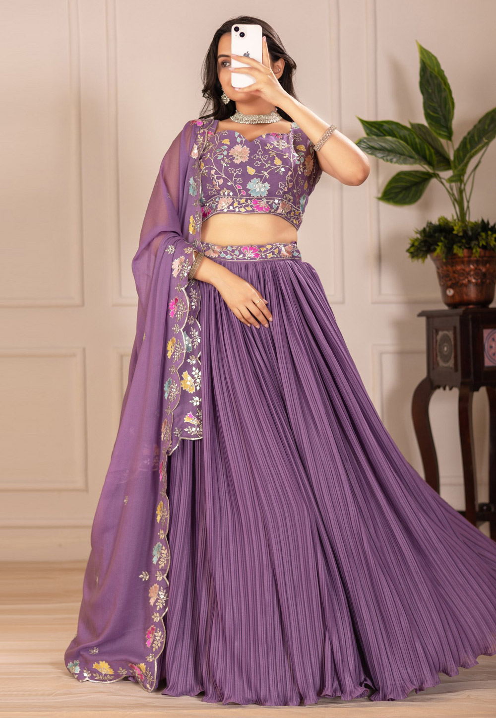 Purple Faux Georgette Circular Lehenga Choli 311243