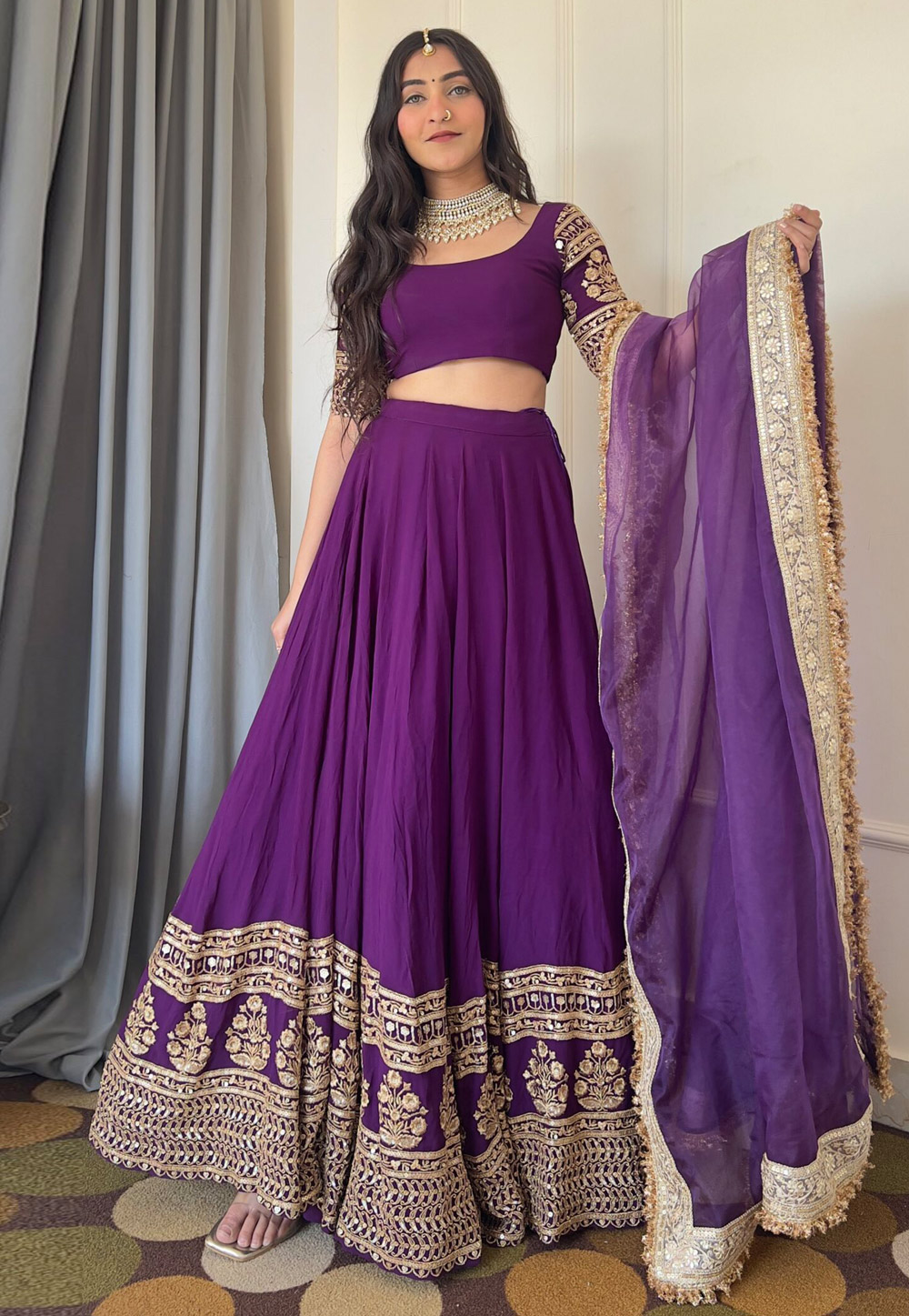 Purple Faux Georgette Circular Lehenga Choli 329199