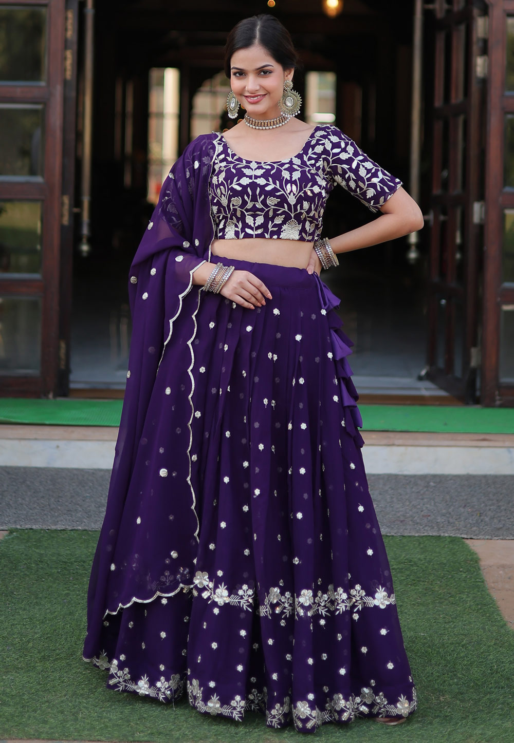 Purple Faux Georgette Circular Lehenga Choli 285658